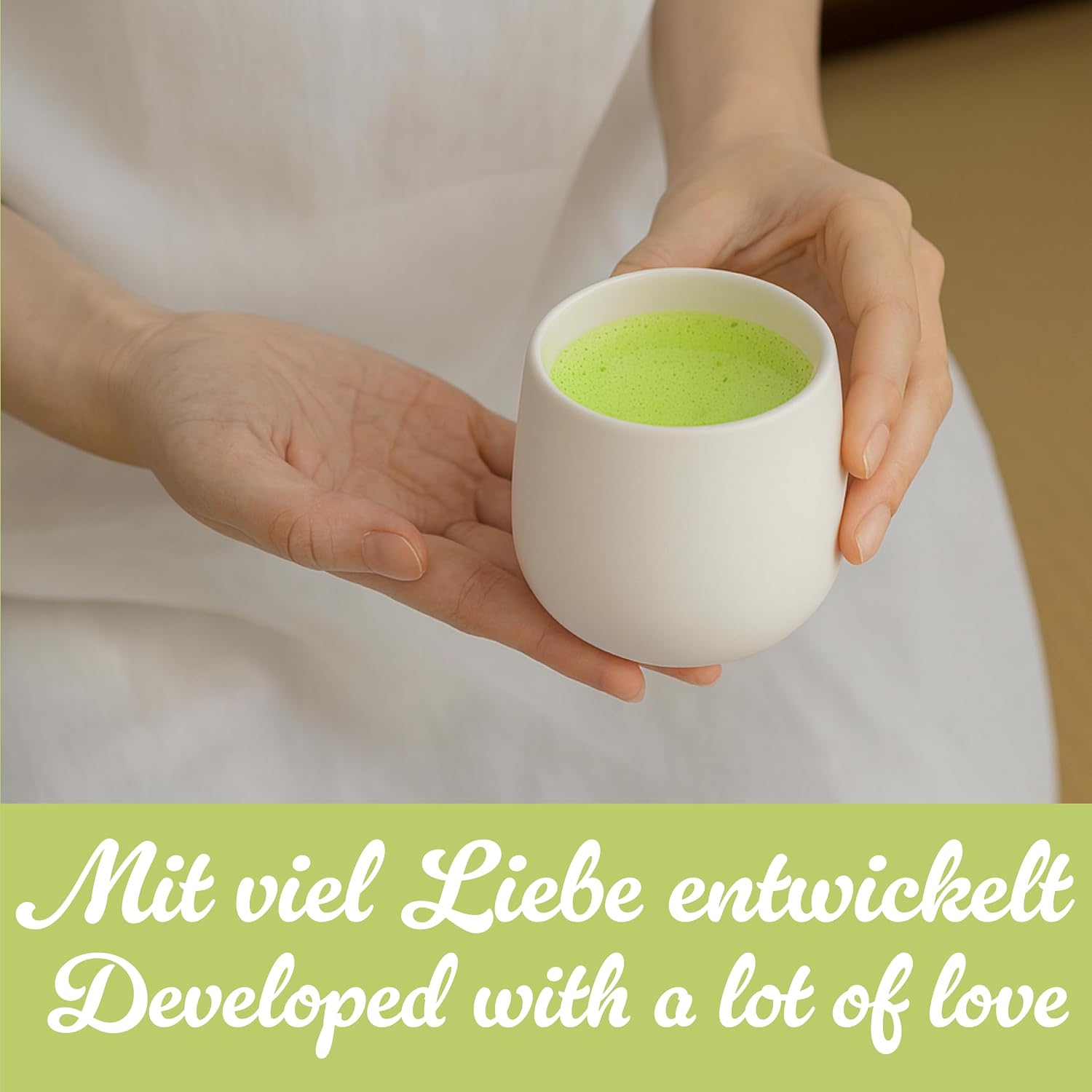 Goodwei Ceramic Tea Mug Set (4 Pieces) - Japanese Tea Cups Set, Roundish Shape, Hand Flattering & Modern - Tea Cups for Tea, Matcha Latte, Juices and More, 200ml (Camellia White) – Bild 4