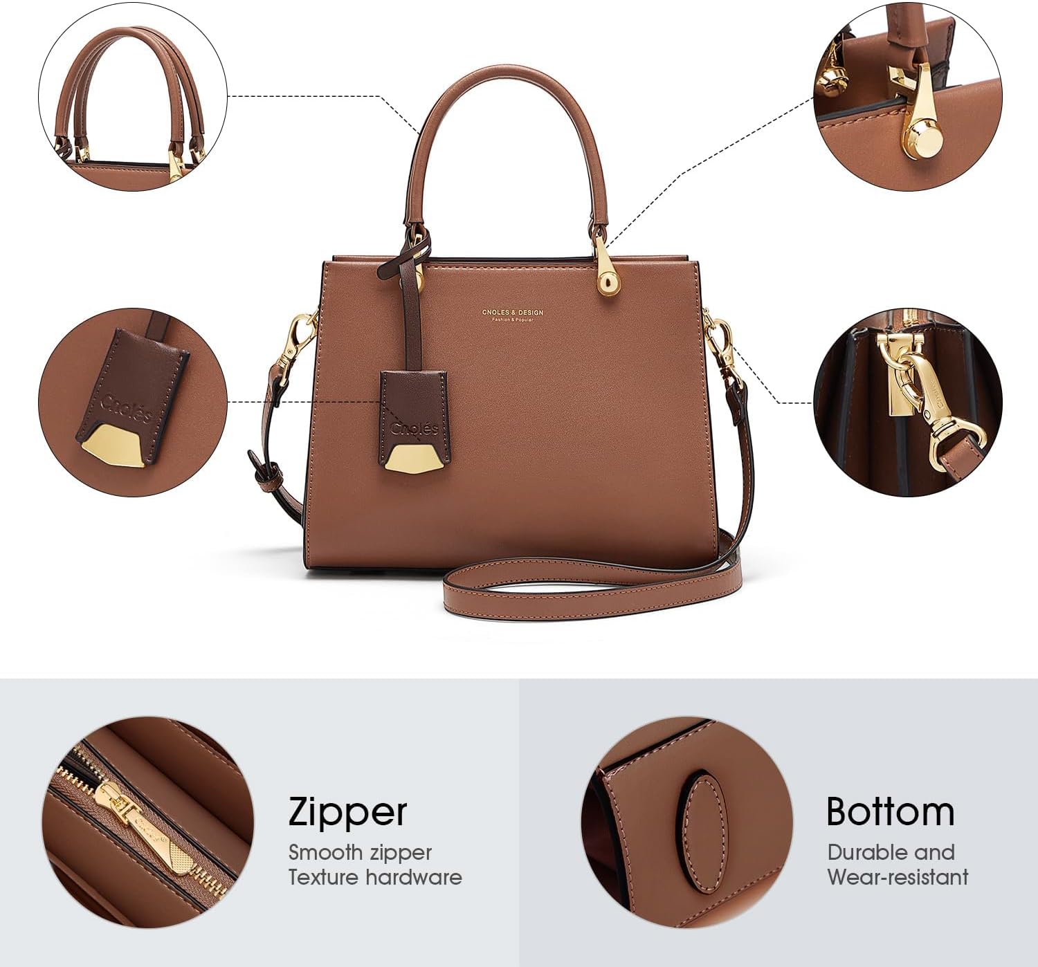 Cnoles Elegant Leather Women's Handbags Top-Handle Satchel with Shoulder Strap Fashionable Shopping Bags for Women – Bild 2