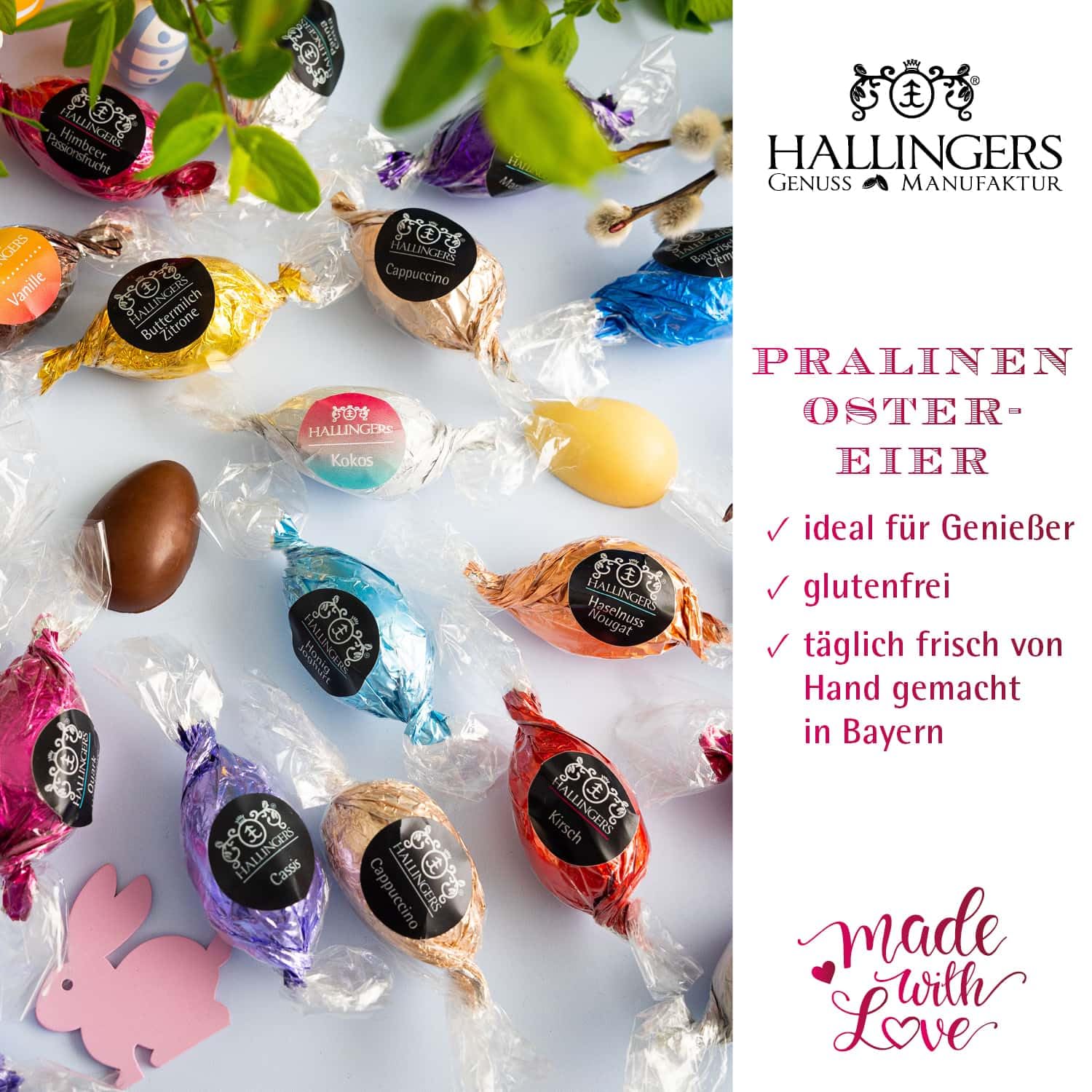 Hallingers Genuss Manufaktur Delicatessen Easter Gift Set - XXL Gift Basket "Easter Box Orange" Large Easter Nest with 90 Chocolate Easter Eggs with & without Alcohol, Easter Baskets for Women Men – Bild 2