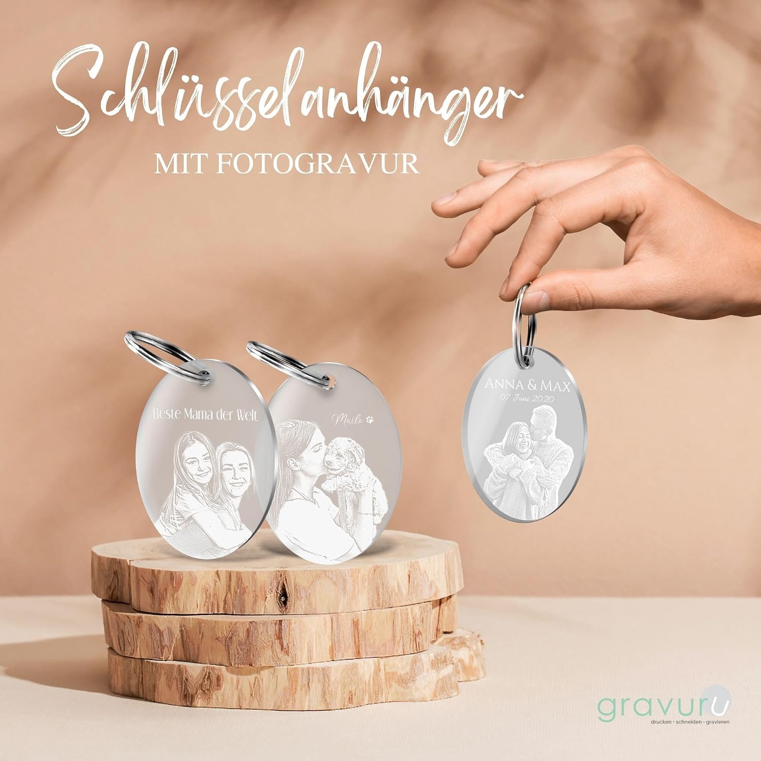 CHRISCK design Personalised Keyring with Photo Picture and Name Engraving – Individual Gift Idea – Personalised Gift for Girlfriend – Photo Gift for Boyfriend – Bild 2