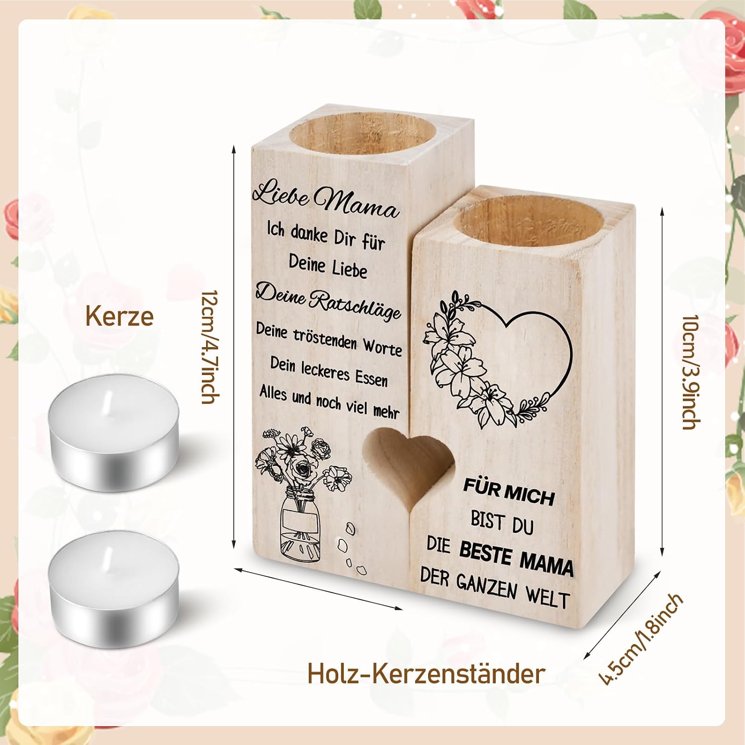Mother's Day Gift, Wooden Candle Holder, Mother's Day Gifts for Mum, Grandma – Bild 3