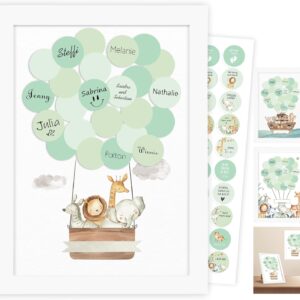 Guest Book Christening, Baby Shower Guest Book, Baby Shower Decoration, Gift Girl, Baby Christening Book Boy Girl, Table Decoration Christening Boy, Dream Hot Air Balloon Guest Picture, High-Quality White Wooden Frame, Sticker