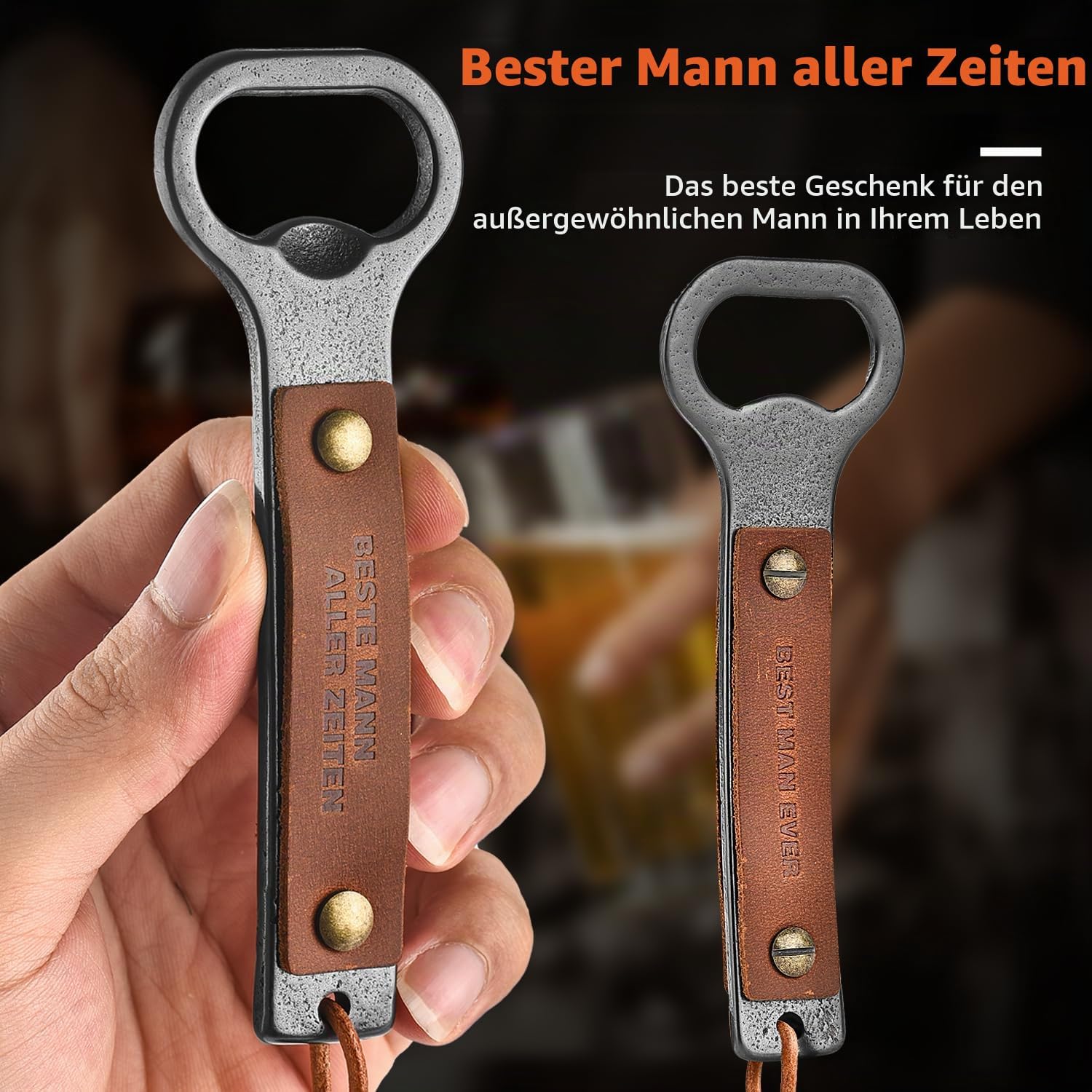 Maarten Christmas Gifts for Men, Personalised Gifts for Men, Retro Bottle Opener with Handwoven Cord and Leather, Best Birthday Gift Men Gifts for Dad – Bild 4