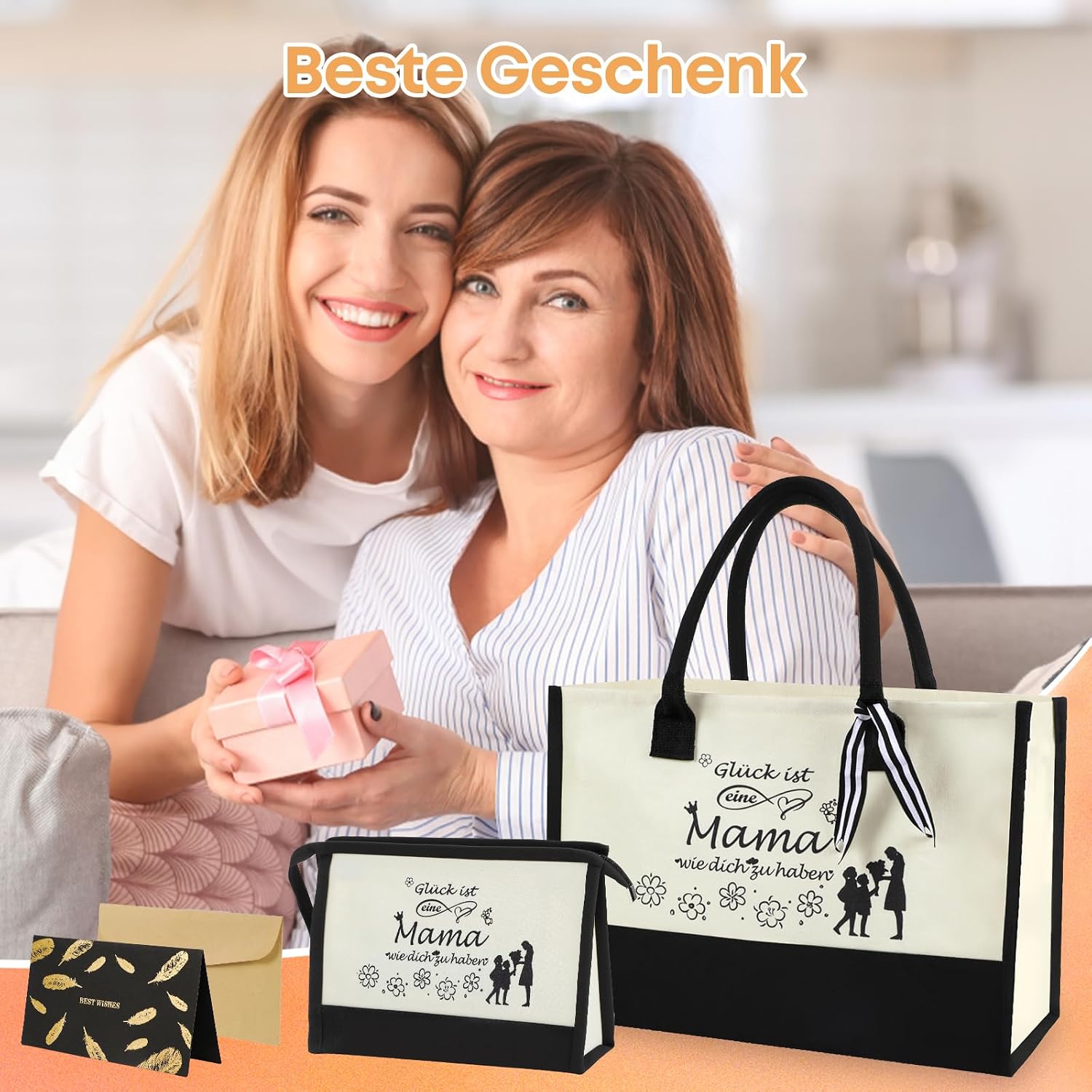 Seutgjie Gifts for Mum, Mother's Day Gift with Greetings Card, Mum Bag, Canvas Shopping Bag, Carry Bag, Cosmetic Bag Set for Birthday, Mother's Day, Christmas – Bild 3