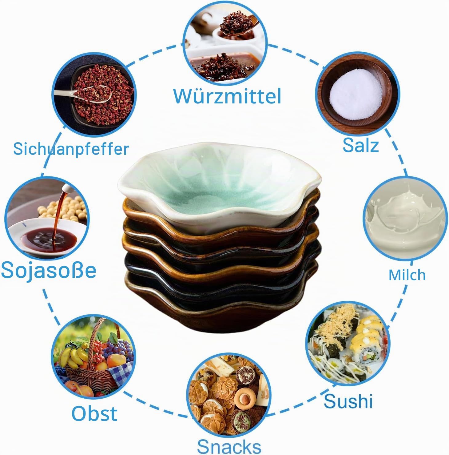 Sightday Set of 6 dip bowls, ceramic small bowls, ceramic dip bowls are durable, dip bowls set for snack bowls, snack bowls, soy sauce, sushi, antipasti, keys, jewellery, decoration – Bild 5