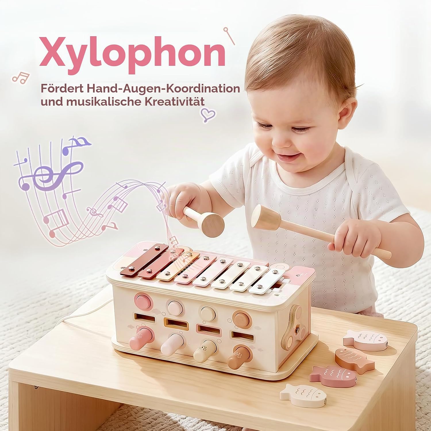 Vanplay Montessori Toy from 1 Year, 7-in-1 Hammer Game Wooden Toy Motor Skills Toy, Xylophone Children 1 Year, Gift Children's Toy from 1 2 3 Years Girls Boys – Bild 3