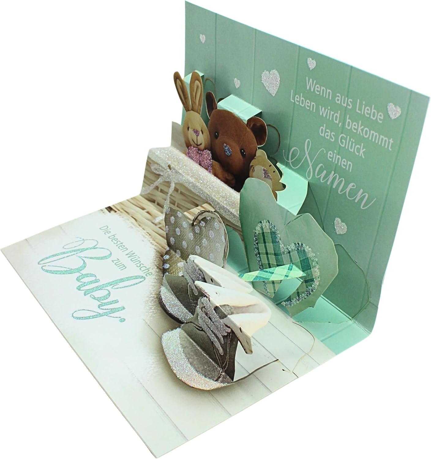 Kurt Eulzer Pop Up Card Birth Baby Greeting Card 3D Folding Card with Glitter Effect Envelope High-Quality Greeting Card for Boys Girls Parents Baby Happiness Gift Idea for Birth – Bild 4