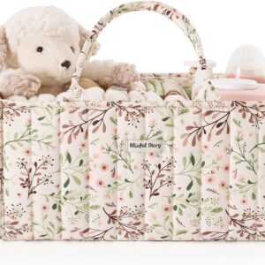 Blissful Diary Nappy Caddy Organiser, Baby Diaper Caddy for Nappy Station, Stylish Storage Basket for Newborn Essentials, Baby Shower Gifts for Girl or Boy,Pastoral Daisy