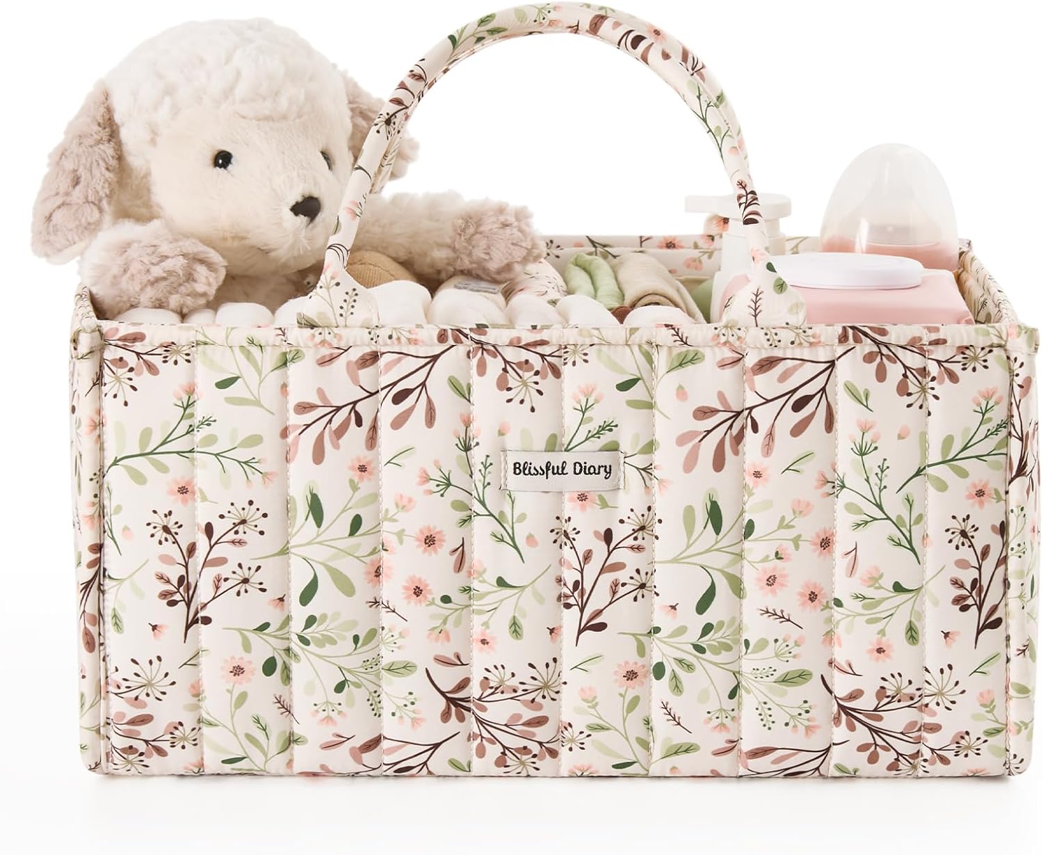 Blissful Diary Nappy Caddy Organiser, Baby Diaper Caddy for Nappy Station, Stylish Storage Basket for Newborn Essentials, Baby Shower Gifts for Girl or Boy,Pastoral Daisy