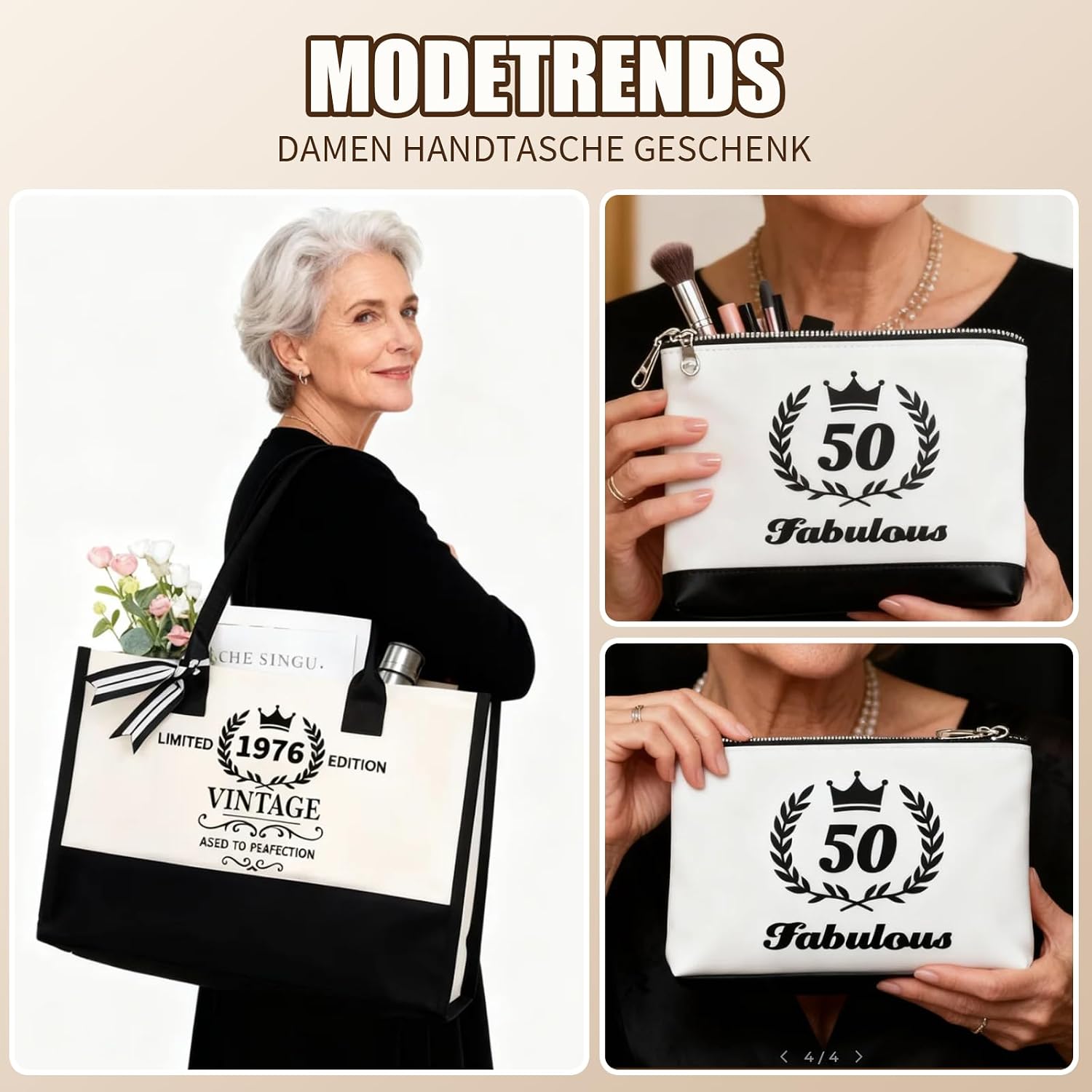 50th Birthday Gifts for Women, Gifts for 50th Birthday Wife Handbag, Cosmetic Bag, Greeting Cards, Envelope Keychain, 50th Birthday Gift for Mum, Girlfriend, Colleague or Sister – Bild 3
