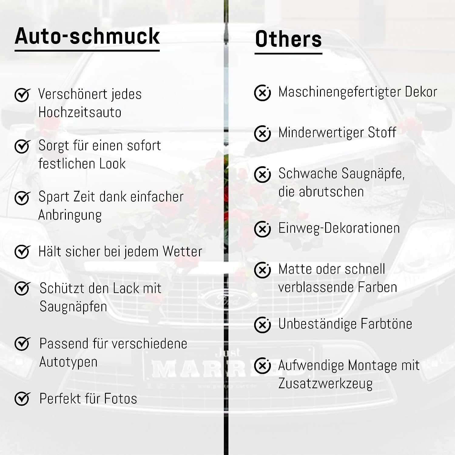 Autoschmuck Lace Rose Bouquet Car Decoration for Newly Weds Wedding Just Married – Bild 4
