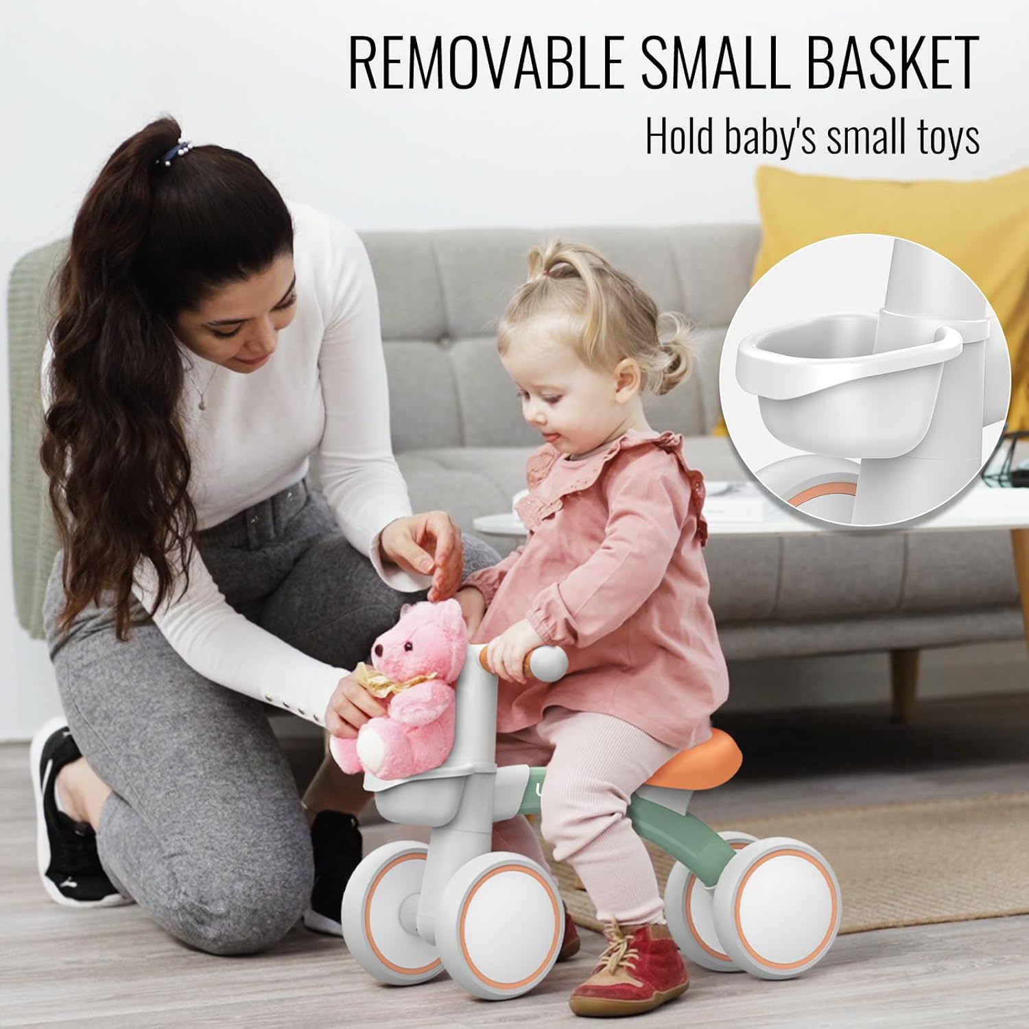 Umatoll Children's Balance Bike from 1 Year, Toy for 12-24 Months, Baby Walking Bike with Basket for Boys Girls, Gifts for 1 Year-Old Birthday (Green) – Bild 3