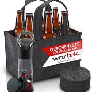 wortek Gift Set Men’s Gifts – Men’s Handbag Beer Made of Felt with 6 Compartments – Bottle Opener with Collection Container – Coaster Glasses Set of 6 – Funny Gifts for Men and Beer Lovers