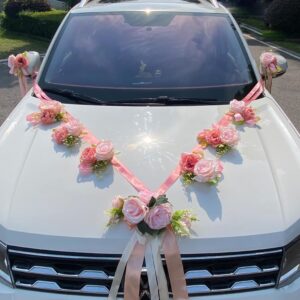 Car Decoration Wedding Bonnet Pink, Wedding Decoration Car Decoration, Car Wedding Decoration Garland, Car Jewellery Bride Couple Rose, Wedding Car Decoration Set, Silk Flowers for Wedding Car Length 220 cm x 2