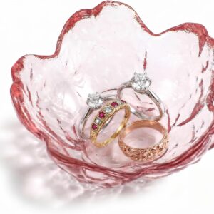 Bremorou Jewellery Tray with Pink Flower Jewellery Tray Cute Dressing Table Organiser Ring Holder Jewellery Tray for Aesthetic Room Decoration Bedside Table (8 x 8 x 3.5 cm)