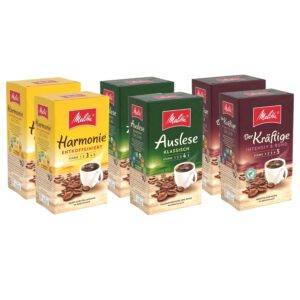 Melitta Trial Pack Filter Coffee 6 x 500 g Ground Powder for Filter Coffee Machines, Gentle and Strong Roasting, Roasted in Germany