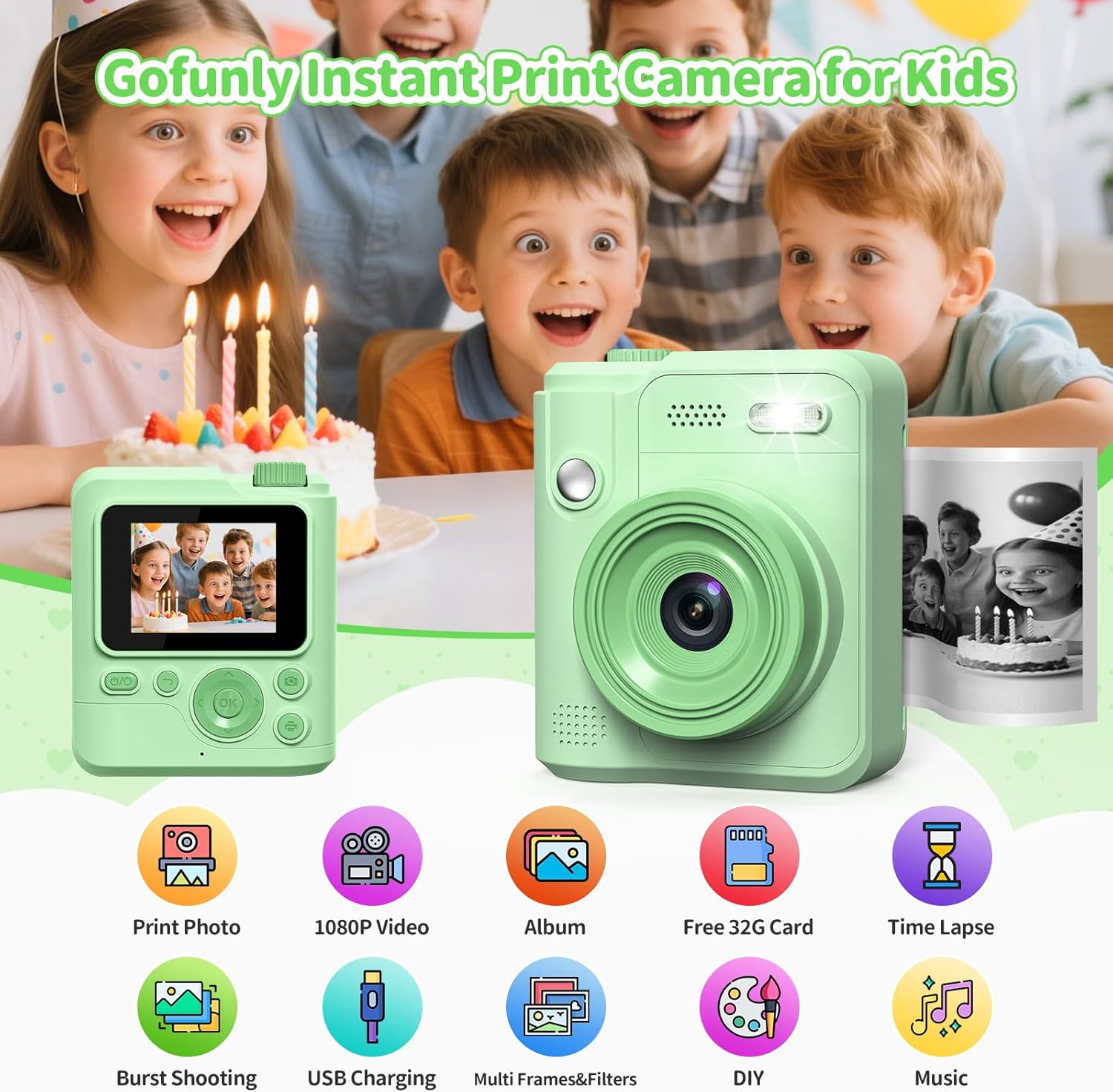Gofunly Instant Camera Children's Digital Camera with 32G Card and Printer – Bild 2