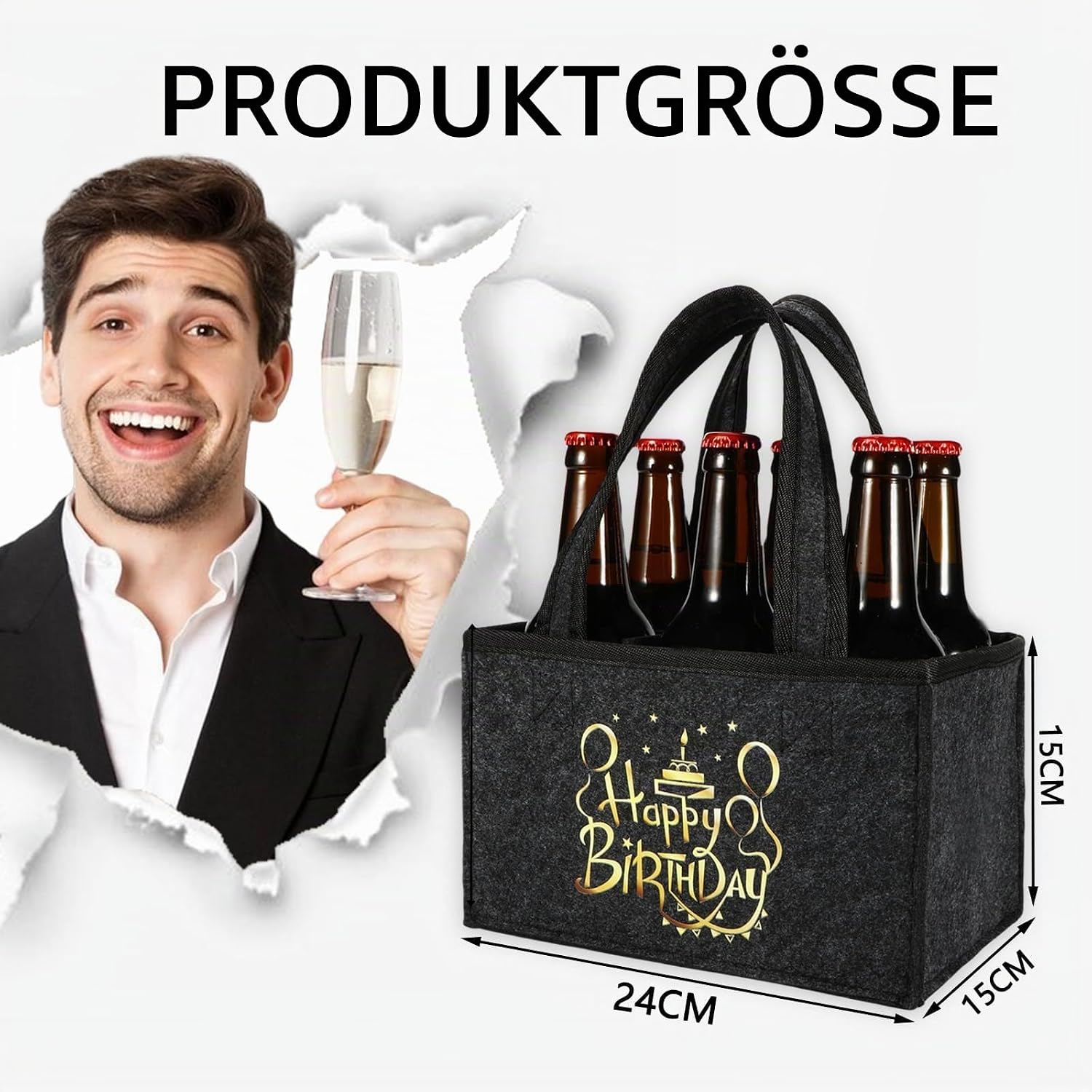 Birthday Gift for Men, Men's Handbag Beer Gifts Birthday, Men's Gifts for Birthday, Bottle Bag 6 Bottles, Beer Gifts, Funny Gifts for Men – Bild 2