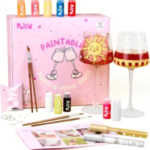 Pott'd Paintables Paint Wine Glasses - DIY Glasses Painting Set for Adults with Wine Glasses, Enamel Paints, Brushes, Pens and Pendants - Craft Kit for Beginners