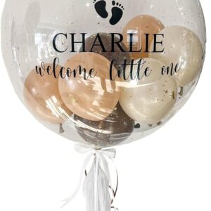 Little One - Bubble Fabrik - Personalised Balloon Gift: Transparent Helium Balloon with Colourful Balloons, Birth Gift, Gift Idea for Parents