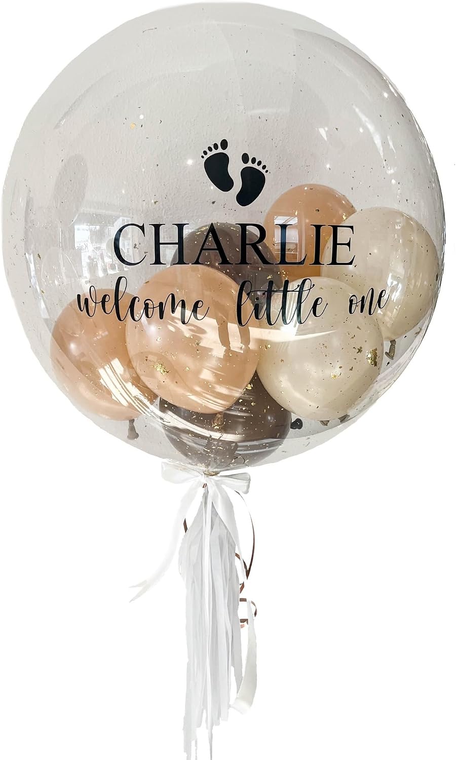 Little One - Bubble Fabrik - Personalised Balloon Gift: Transparent Helium Balloon with Colourful Balloons, Birth Gift, Gift Idea for Parents