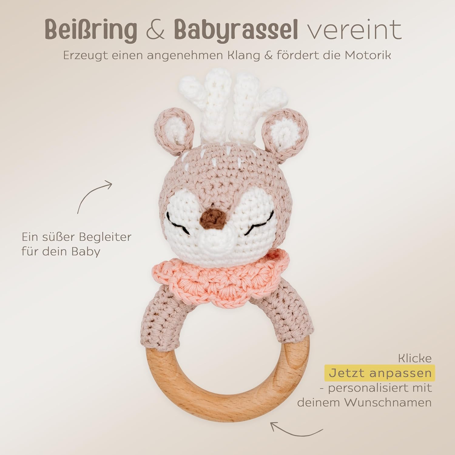 wunderwunsch Grasping Toy, Baby Rattle, Teething Ring Baby Personalised – Bild 6