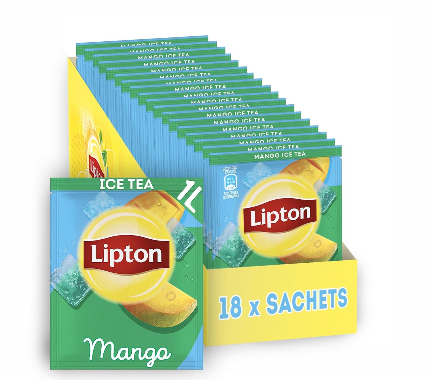 Lipton Iced Tea Powder Set, "Mango", for 18 L Instant Ice Tea, Drink Powder for Mixing, 18 x Sachets, Make Iced Tea Yourself