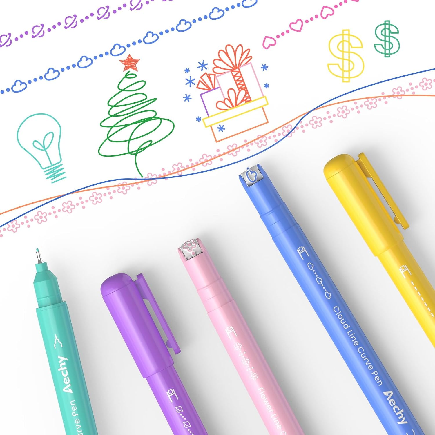 AECHY Set of 8 curve pens, double tip, 8 roller pens and fineliner – Bild 6