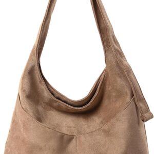 JANSBEN Suede Handbag Women’s Large Shopper Bag Women’s Shoulder Bag Suede Hobo Bag Shoulder Bag for Leisure, Work, Travel