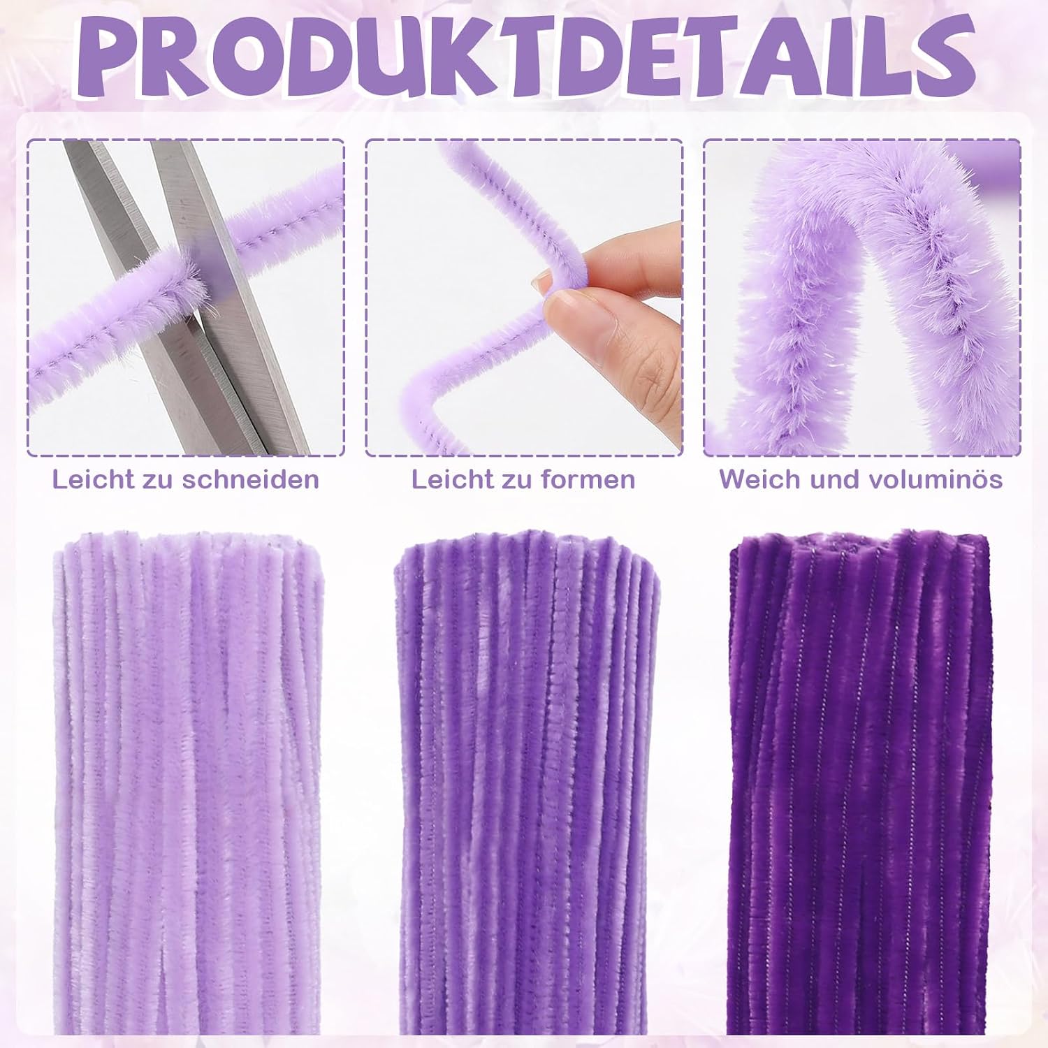 Pipe Cleaners Flower Set 500 Pieces, Pipe Cleaners for Crafts in 5 with Flower Stems, Gift Wrapping Paper, Flower Stamps and Florist Ribbon for DIY Bouquets Decoration (Purple) – Bild 3
