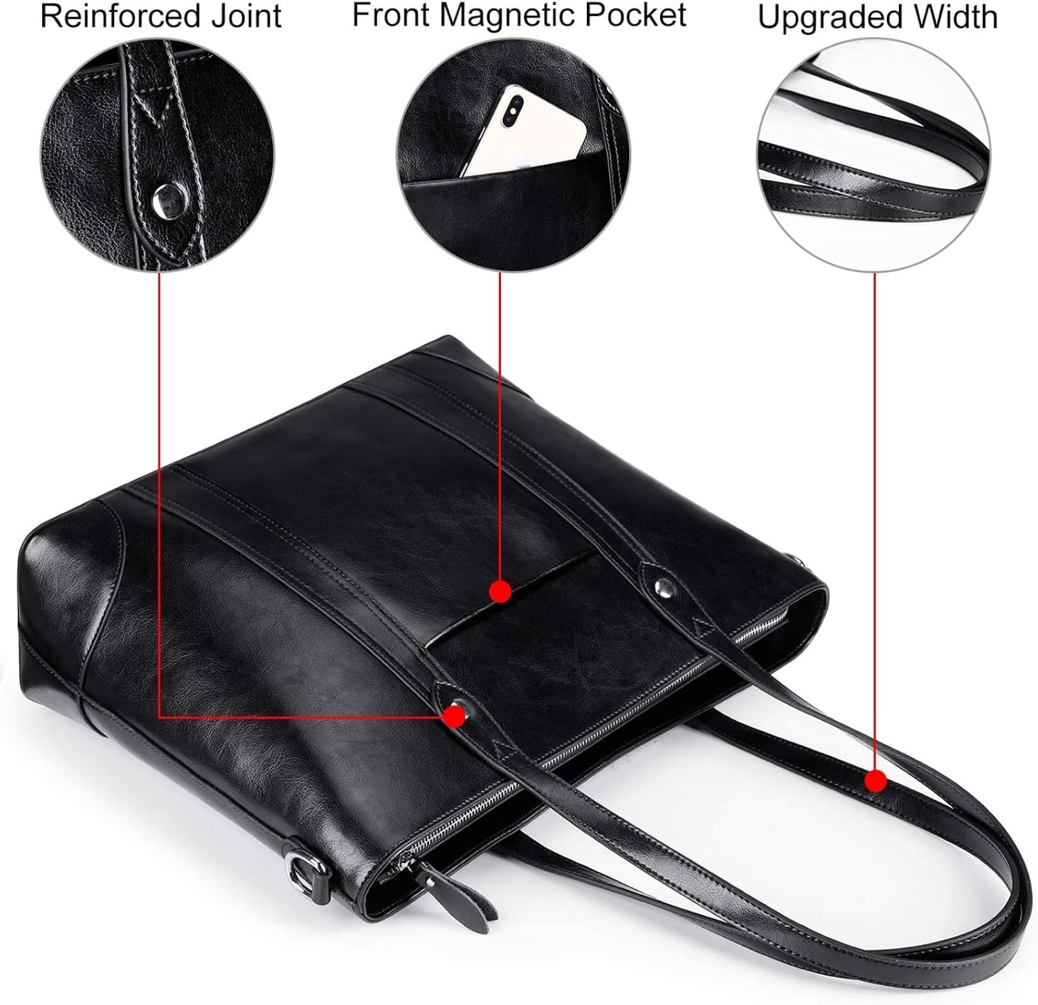 S-ZONE Women's Shoulder Bag 15.6 Inch Laptop Bag Large Leather Shopper Work Bag Shoulder Bag Handbag with Padded Laptop Compartment – Bild 6
