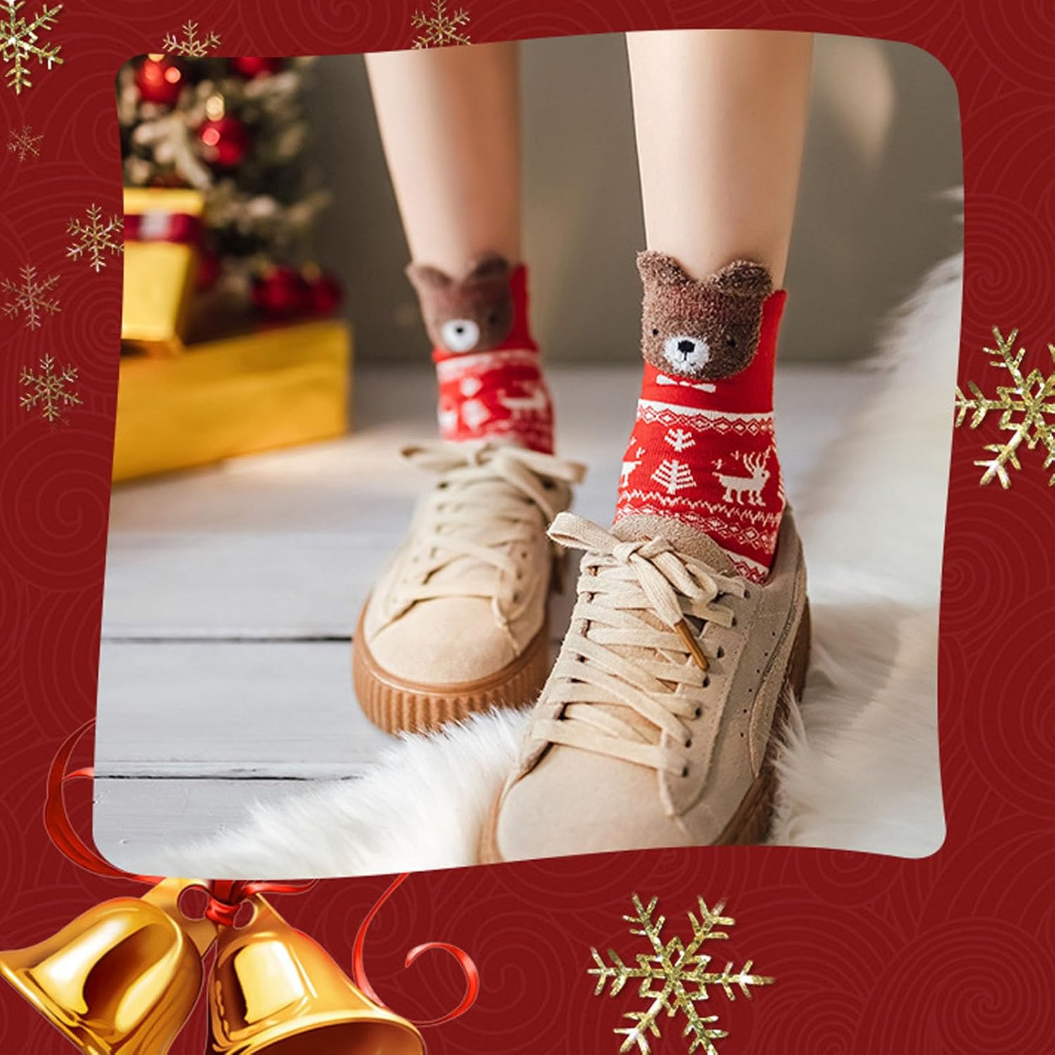 Scinzene 4 Pairs of Women's Christmas Socks with Gift Box, Cuddly Socks Christmas 39-42, Cute Animal Motifs Christmas Socks, Christmas Socks, Santa Gifts & Christmas Gifts for Women – Bild 6
