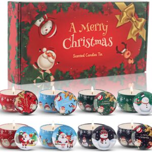 Pack of 8 Christmas Empty Candle Tins, Christmas Candle Tins, Mini Metal Tin with Lid, Round Candle Container Tins for Christmas Gift Set, Birthday Party, DIY Candle Boxes, Candy Tin
