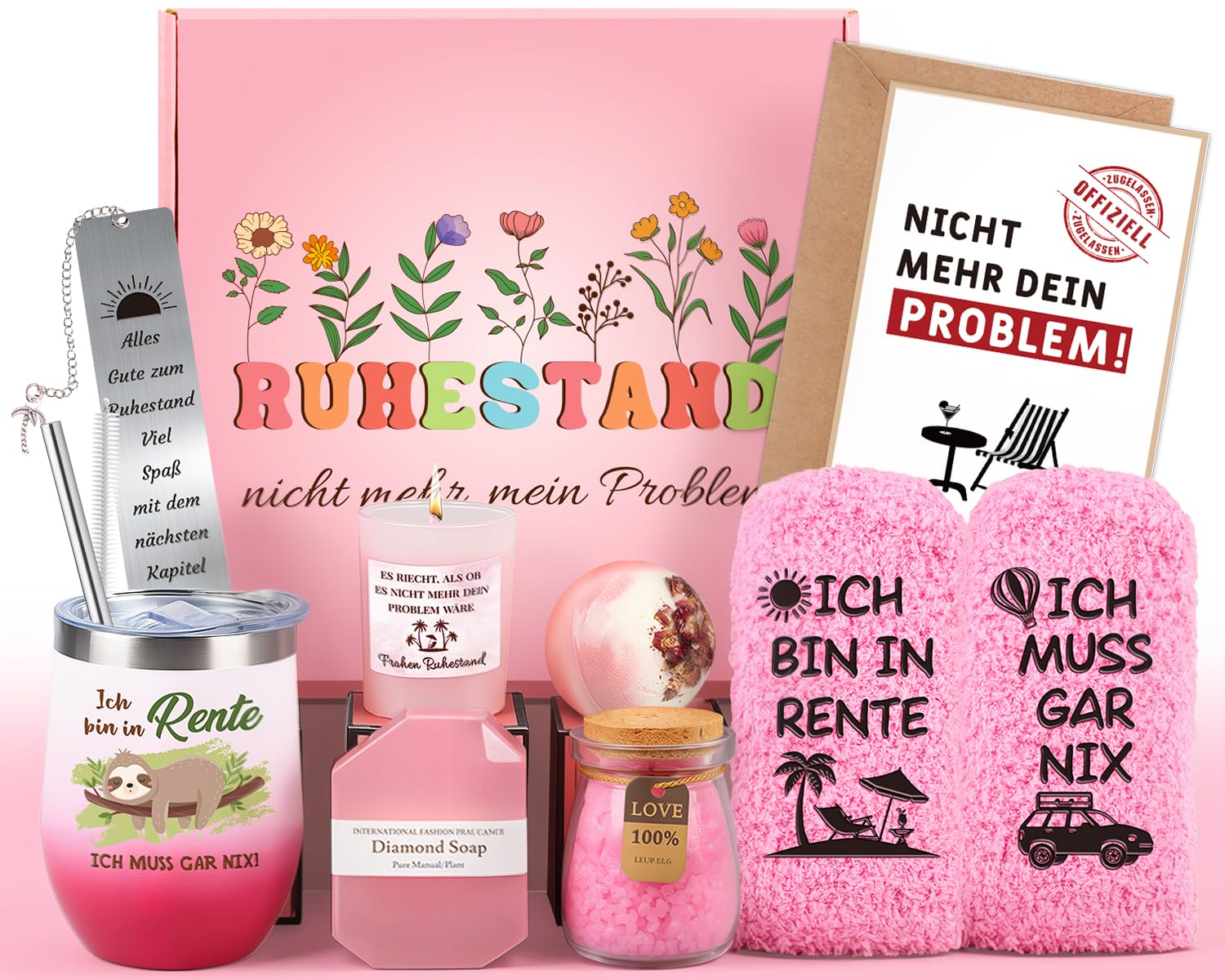 Giftota Retirement Gift Box Women, Retirement Entry Gift Woman Farewell Colleague, Pink Thermal Mug Wellness Gift Box, Funny Socks Retirement Pension, Farewell Gift Colleague