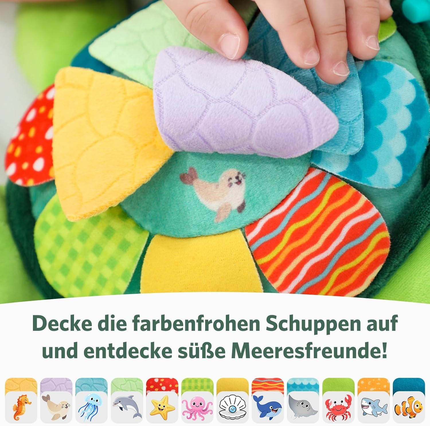 6 in 1 Baby Toy Montessori Toy Baby Turtle Cuddly Toy with Grasping Toy Rattle Toy, Baby Sensory Toy 0-3 3-6 Months, Newborn Boy Girl Gift – Bild 3