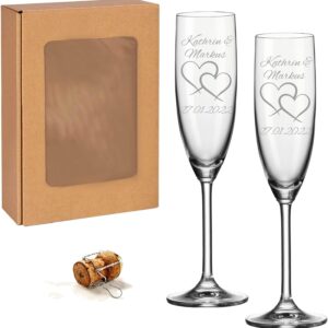laser-diele 2 Leonardo Champagne Glasses with Engraving – Gift for Wedding – Engraved with Name and Date – Sparkling Wine Two Hearts