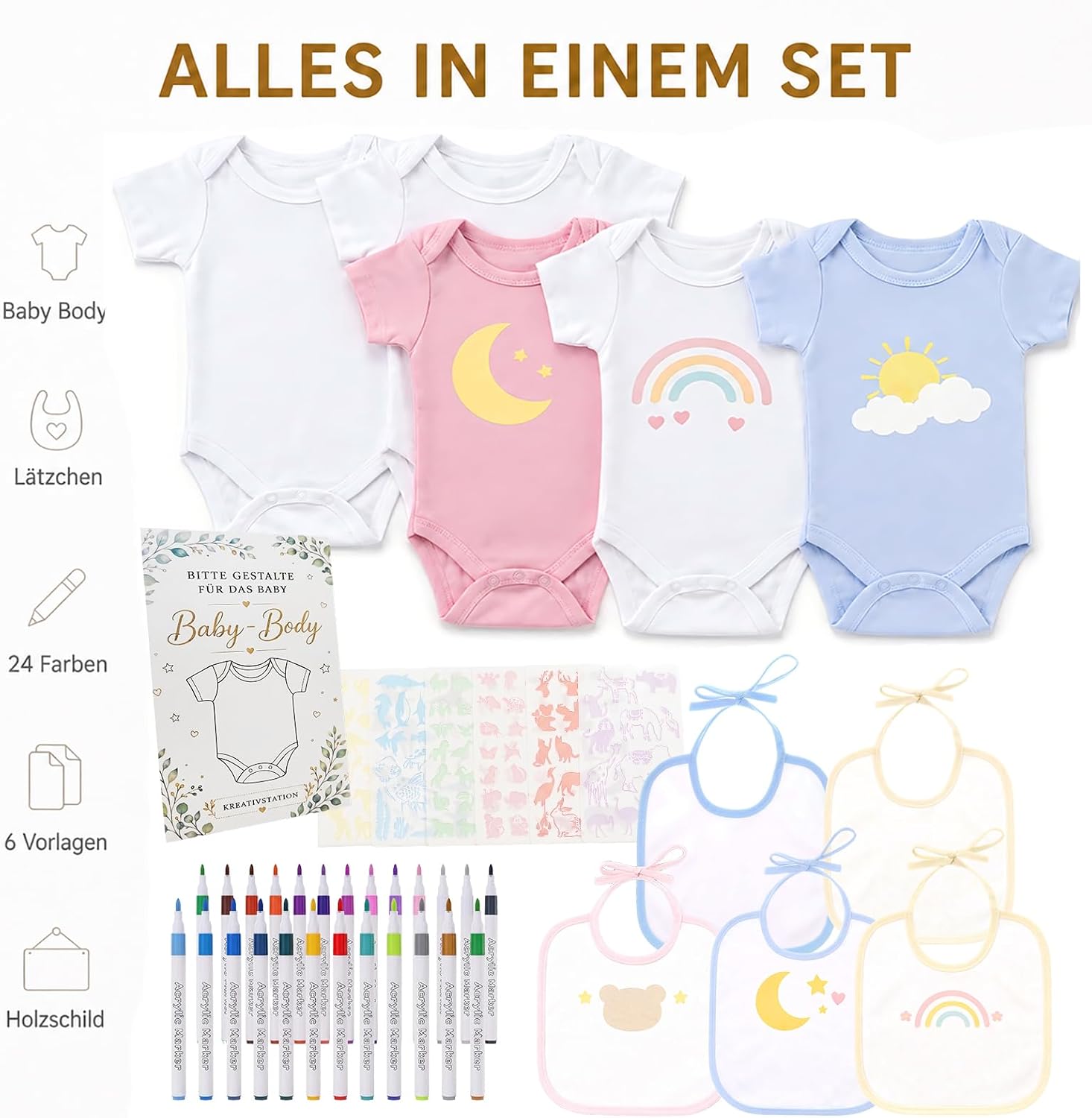 41 Piece Paint Bibs Baby Bodysuit to Paint - Baby Shower Games – Bild 4