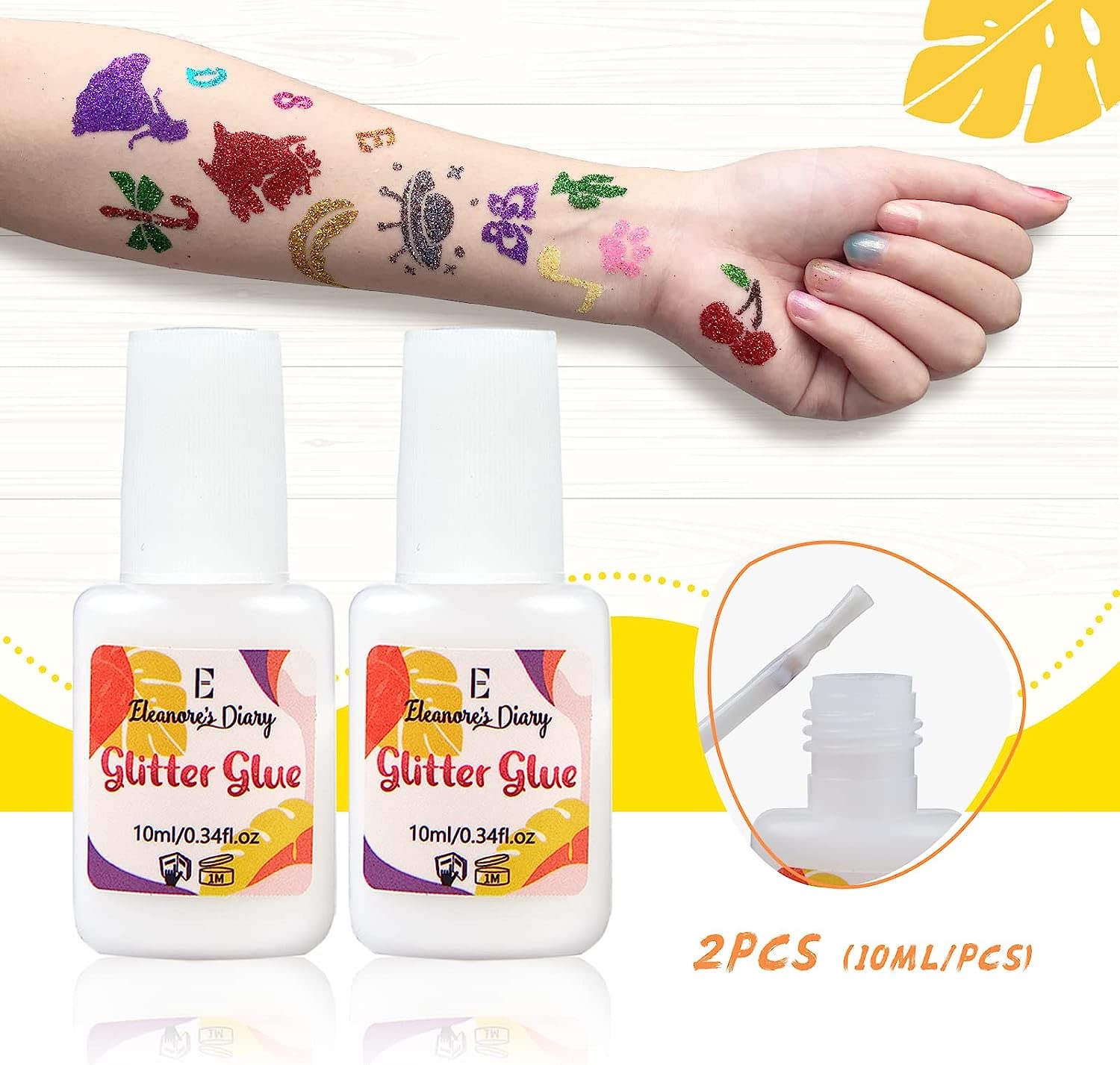 Skin Glue for Glitter Tattoos, 10 ml x 2 Glitter Glue, Odourless and – Bild 3