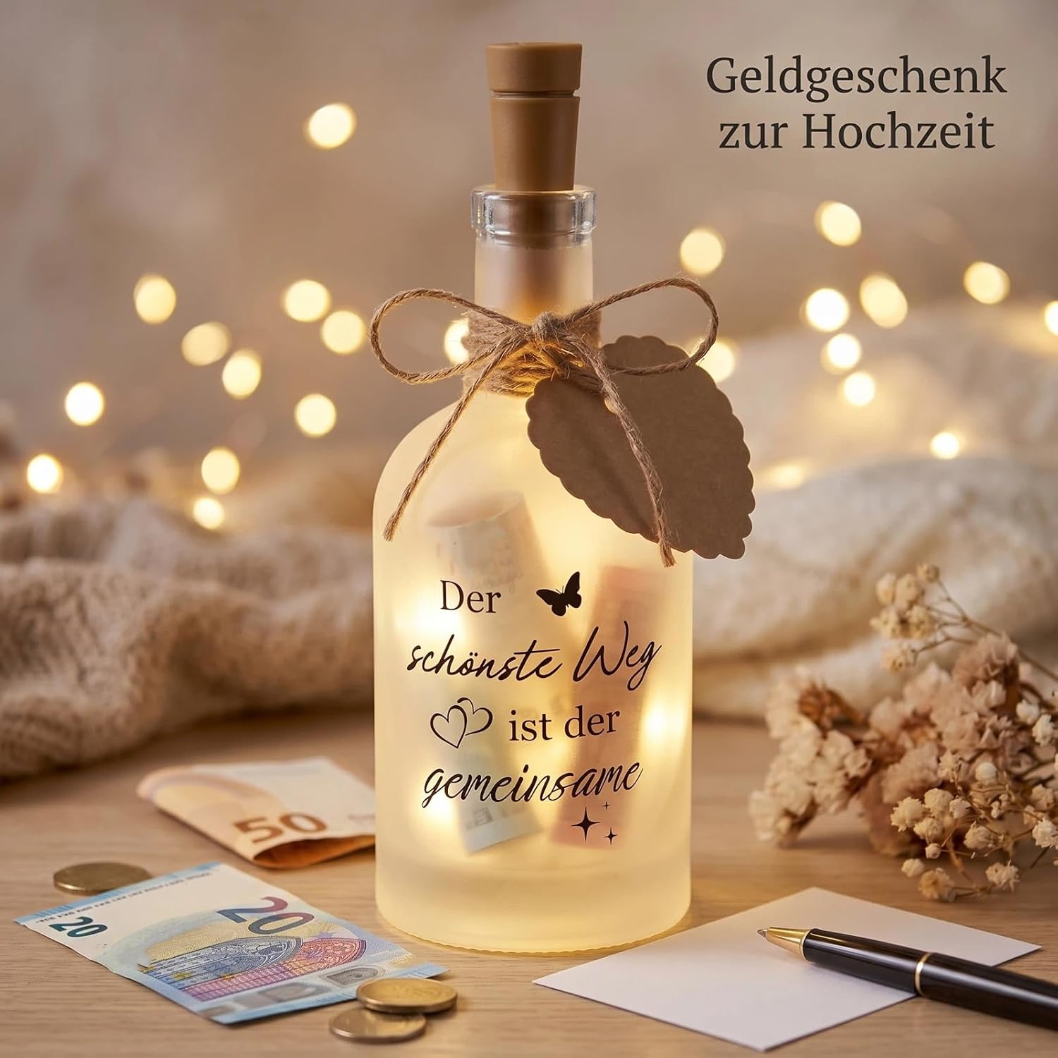 BBTO Bottle Light with Saying Wedding Gifts for Bride and Groom Money Gift – Bild 3