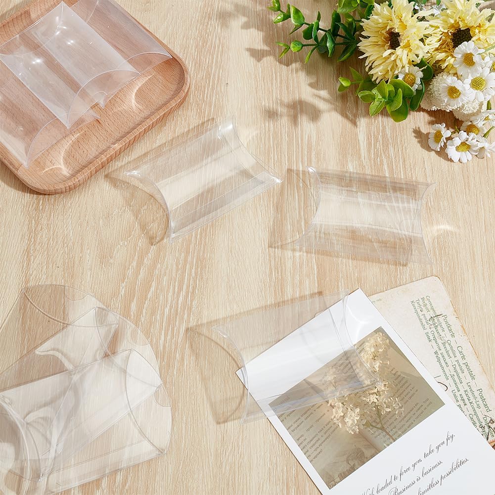 GOMAKERER Pack of 100 Transparent Cushion Boxes 9 x 6.4 x 2.5 cm Mini Gift Boxes Made of Transparent PVC Cushion Shape Transparent Gift Box for Sweets for Weddings Birthdays Holidays Parties – Bild 4