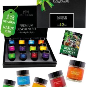 Hallingers Genuss Manufaktur Spice Gift Set – 12 Spices from around the World in High-Quality Gift Box with Recipe Booklet „Classic Gew…“, Gift Idea for Men and Women