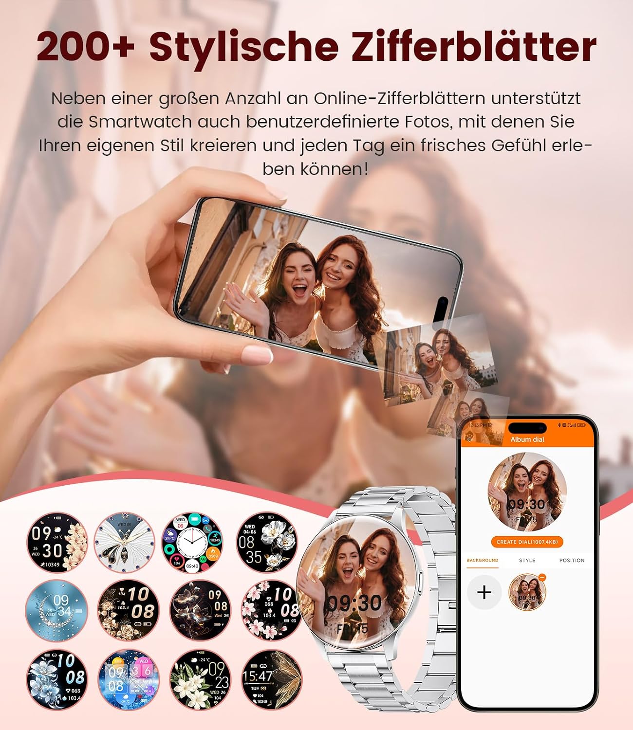 Women's Smartwatch (2 Bracelets), Premium Metal Bracelet, 1.43 Inch HD AMOLED Display, 120+ Sports Modes, Fitness Watch with Sleep Tracking, Phone Function, Watch for iOS Android, Silver – Bild 2