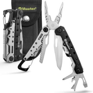 Maarten Multifunctional Pliers, 11 in 1 Small Carabiner Multitool Tool, Foldable Stainless Steel Multifunctional Tool with Safety Lock and Nylon Sheath, Gifts for Men, Christmas Gifts
