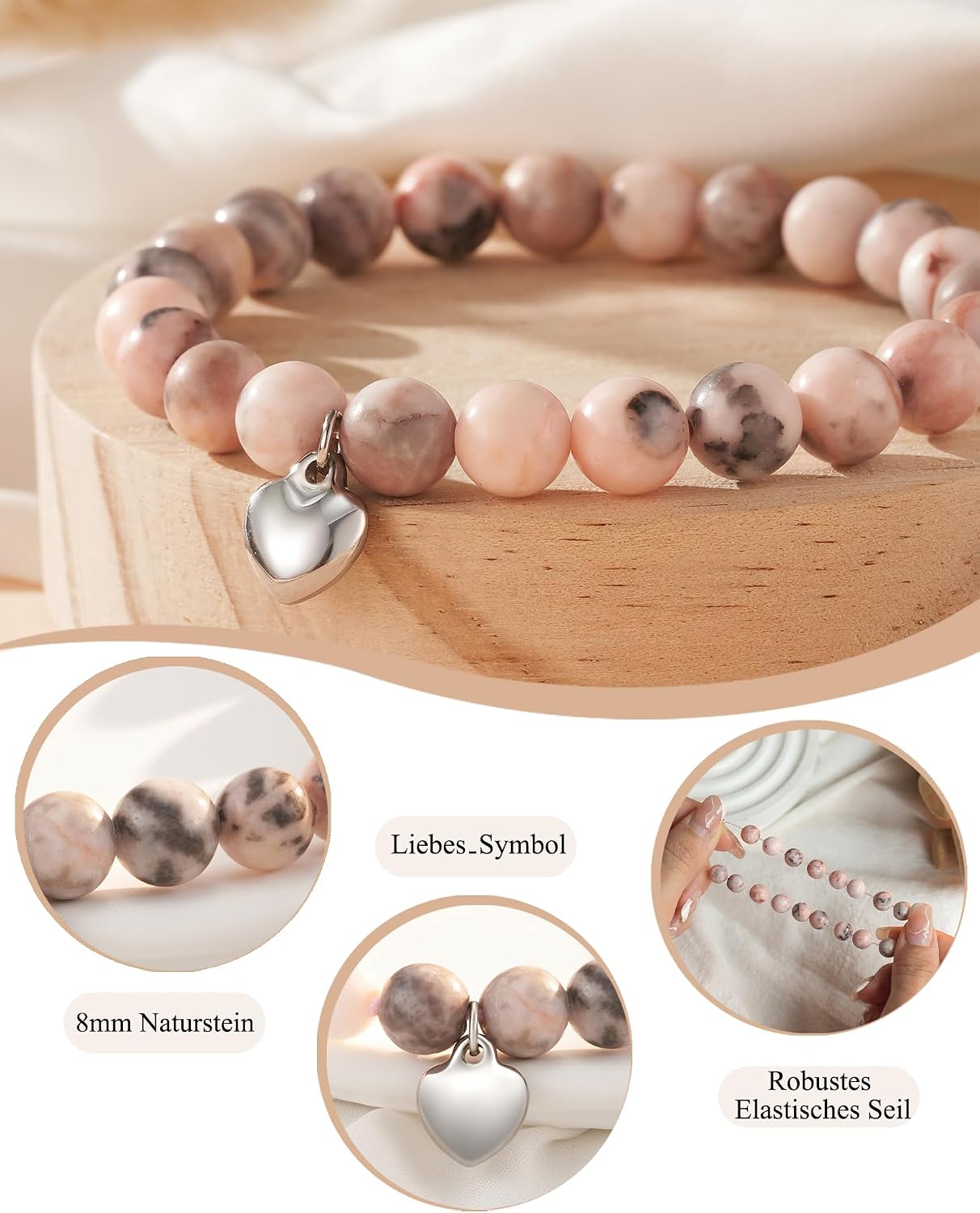 Naturstein Armband mit Grußkarte, Schwester Freundin Geschenke auf Geburtstag Graduierung Weihnachten Neujahr – Bild 4