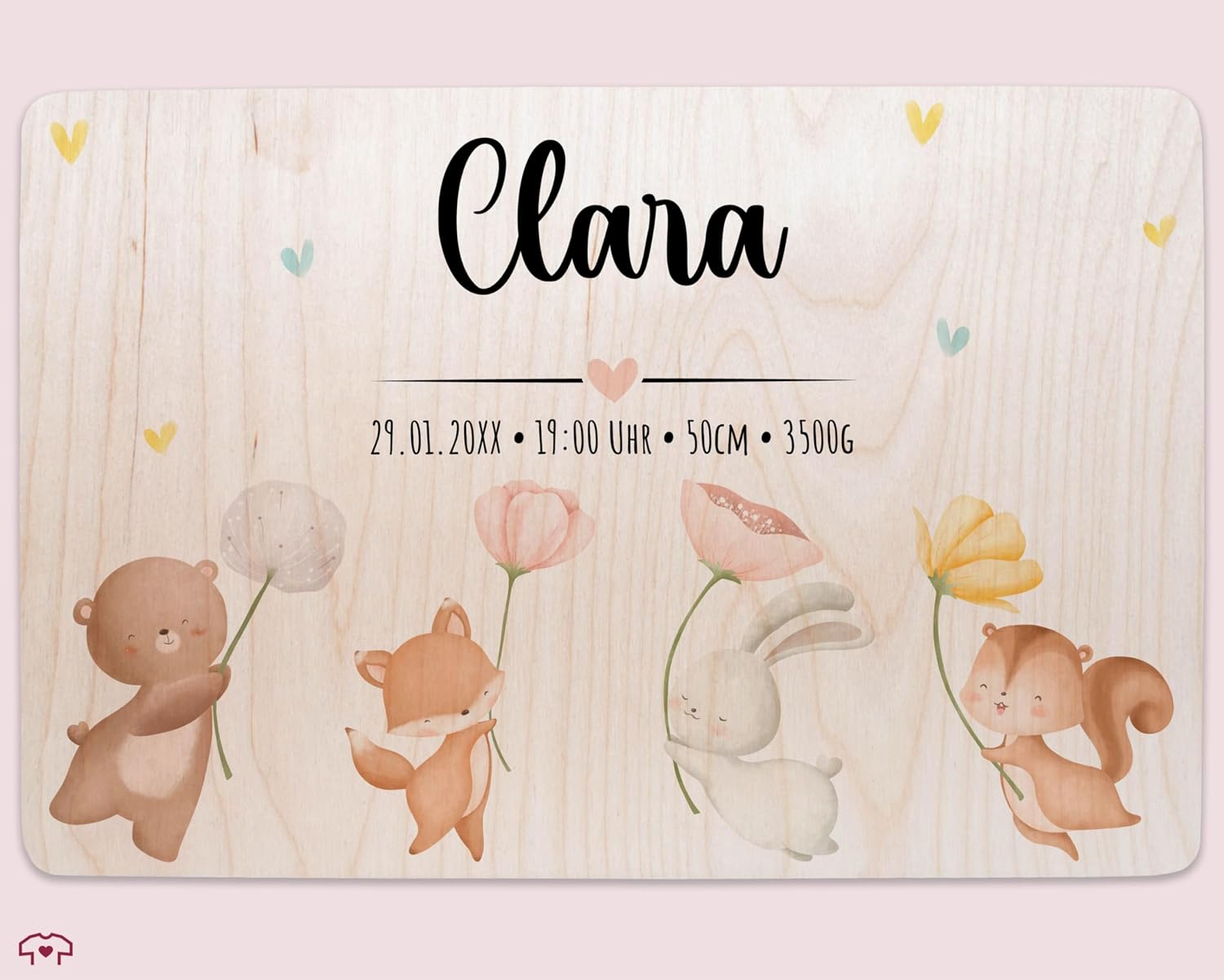 Shirtracer Keepsake Box Baby Personalised Forest Animals Weight Time – Bild 2