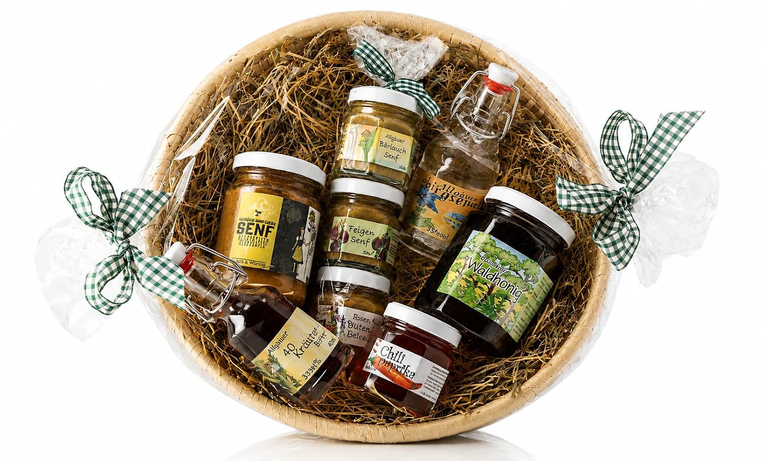 Allgäuer Delikatessen Gift Basket | Delicatessen Gift Set with Dark Beer, Mountain Herbs, Fig and Wild Garlic Mustard, Forest Honey, Chilli Spread, Gentian and Herbal Brandy