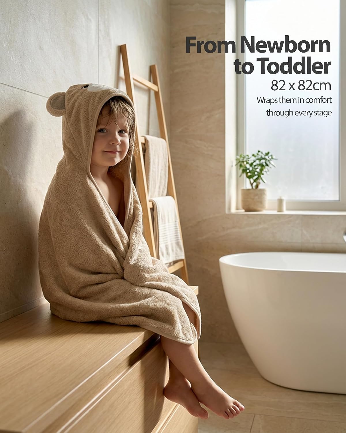 MINIBOO Bamboo Hooded Towel Baby - Soft, Absorbent Baby Bath Towel with Hood for Newborns, Toddlers and Children - Hypoallergenic Baby Towel – Bild 7