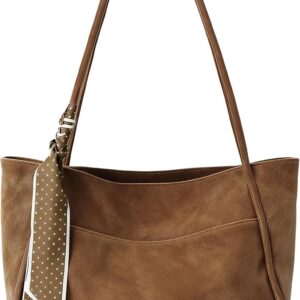 Women's Handbag, Large, Large Shopper Bag Made of PU Leather, Elegant Shoulder Bag with Zip and Removable Silk Scarf, Tote Bag for Everyday, Work, Shopping, Travel