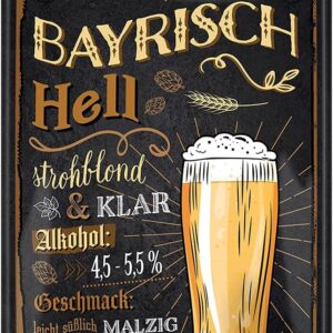 Bavarian Bright Beer Tin Sign – Retro Decorative Metal Sign Accessories Equipment for Bar Pub Counter Cellar Bar Party Room Party Room Beer Garden Man Cave – Beer Gifts for Men – 20 x 30 cm