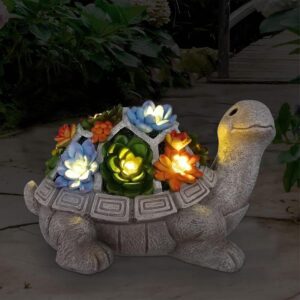 Yeomoo Solar Turtle Figurine Garden Decoration with Succulent LED Gift Idea
